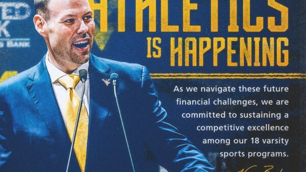 WVU AD Wren Baker athletics graphic