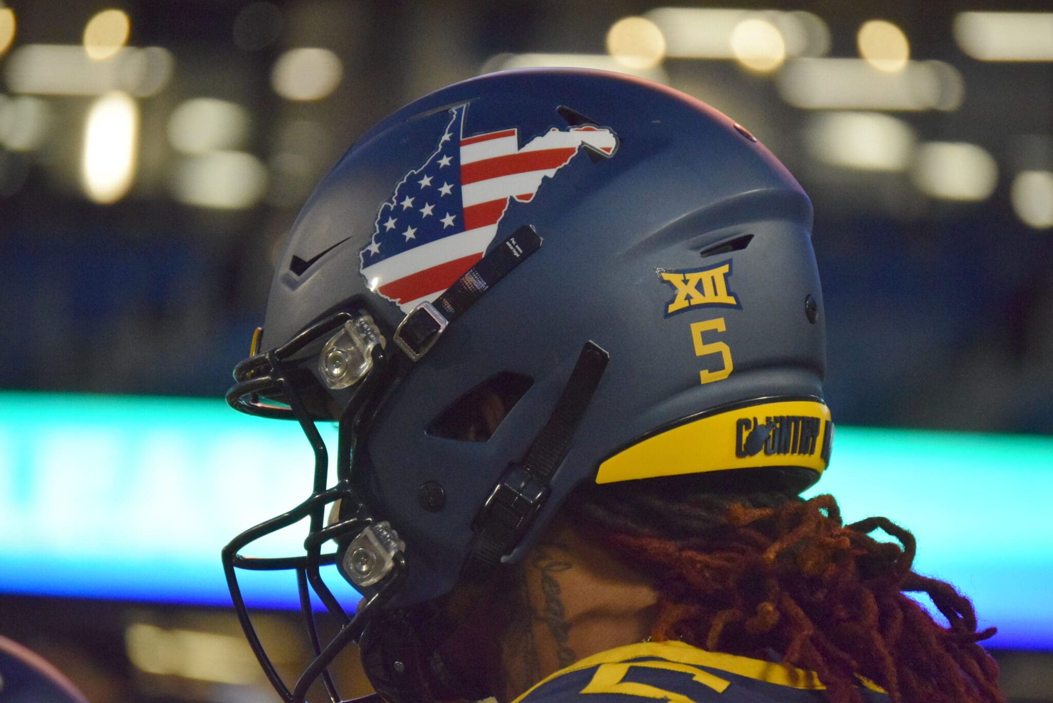 US Flag on WVU Football Helmet