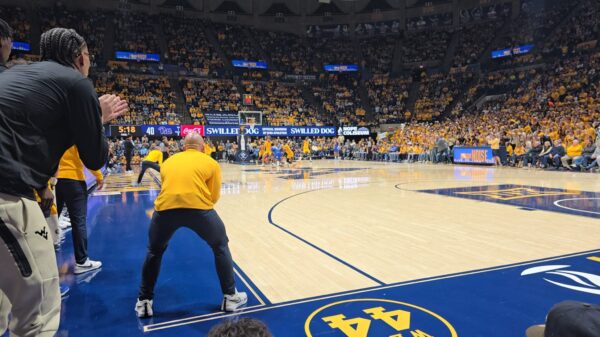 WVU Basketball court with Big 12 logo