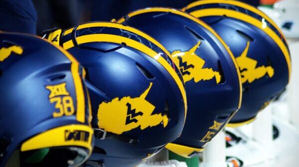 WVU Football Country Raods Blue Helmets