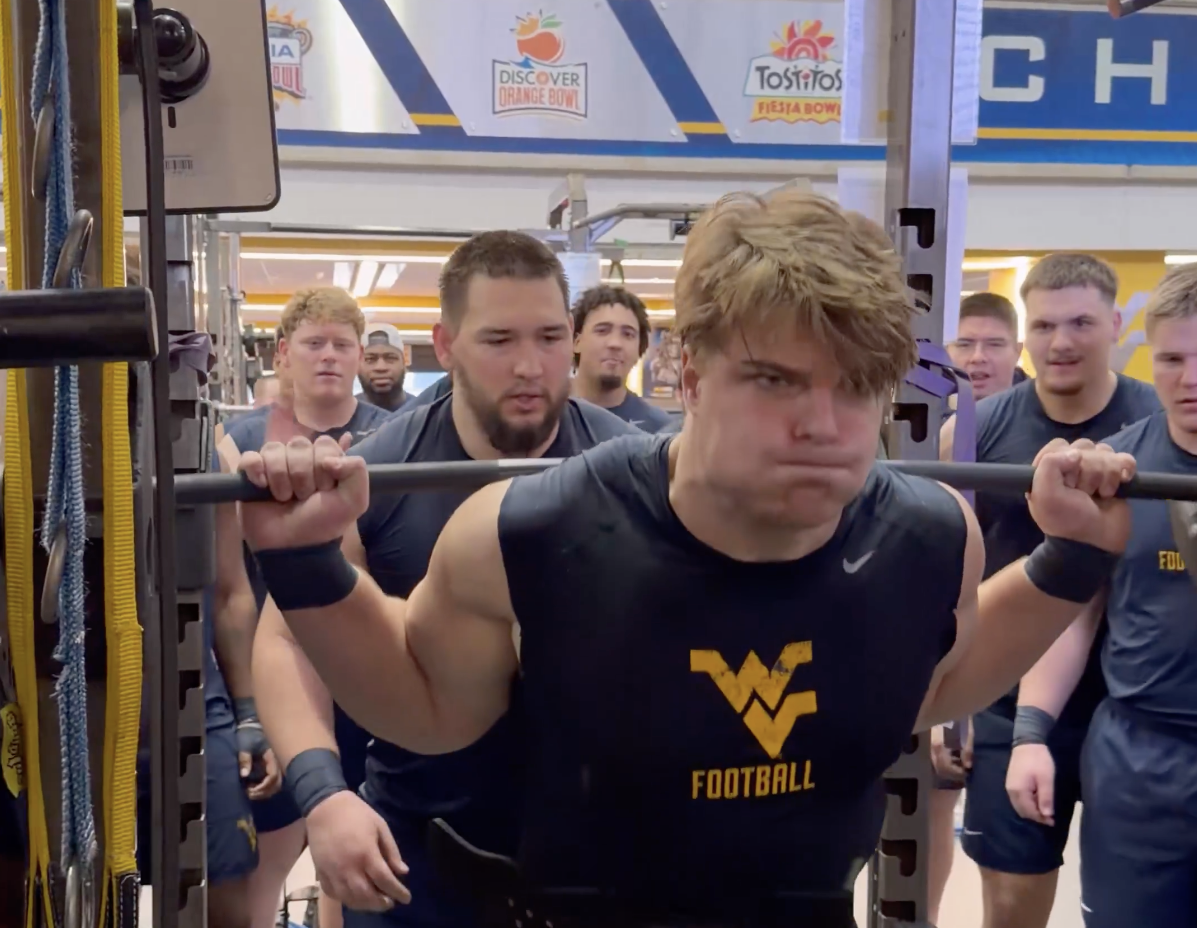 WVU Football Kevin Brown in weight room